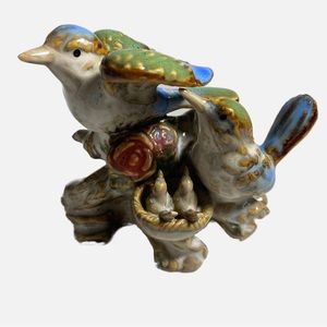 Ceramic Birds With Fledglings in a Nest Figurine